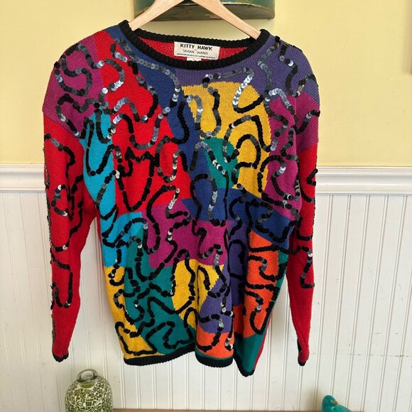 Kitty Hawk By Vivian Wang Colorful Sequin Sweater L - Picture 1 of 6